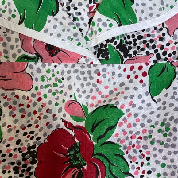 1950s floral peplum smock with button-down back, collar and big front pockets - Picture 9 of 11